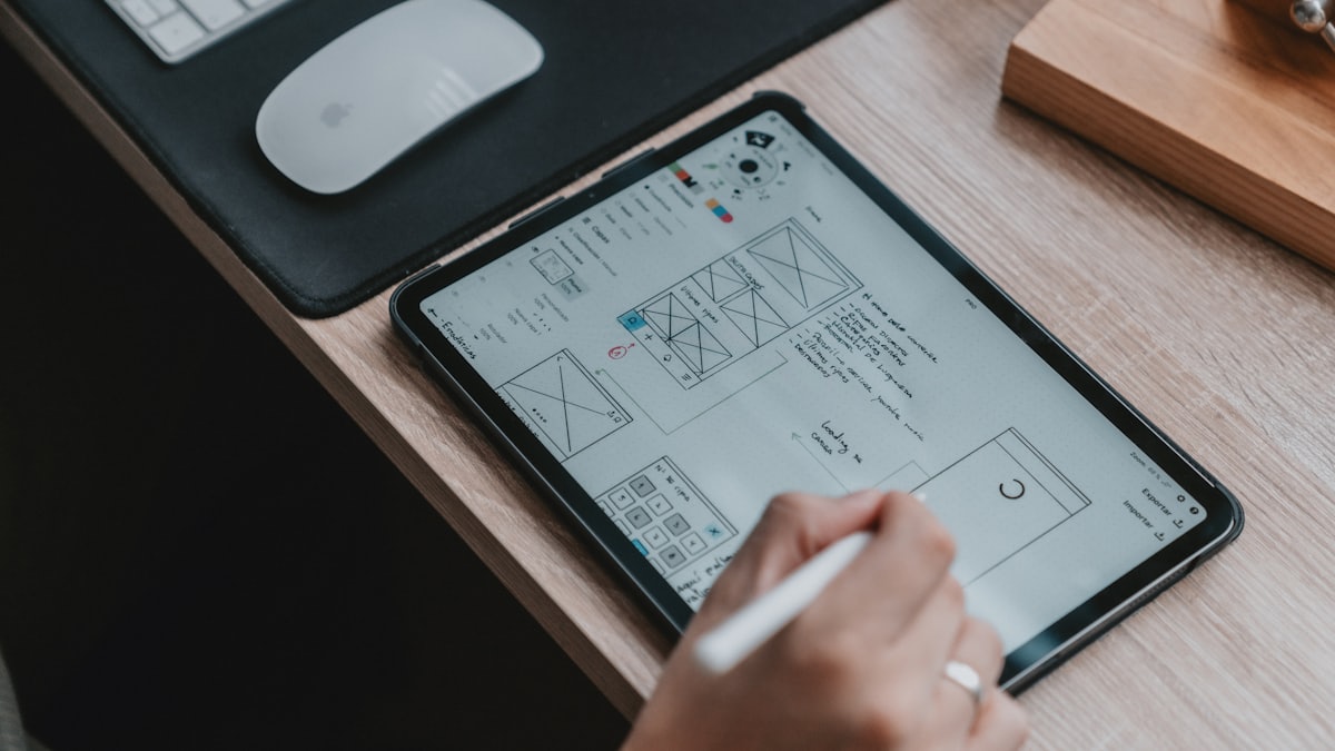 Wireframes sketched on a tablet